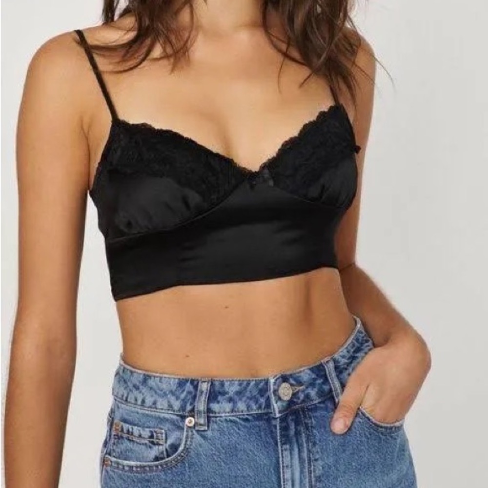 garage satin black laced top-NWT